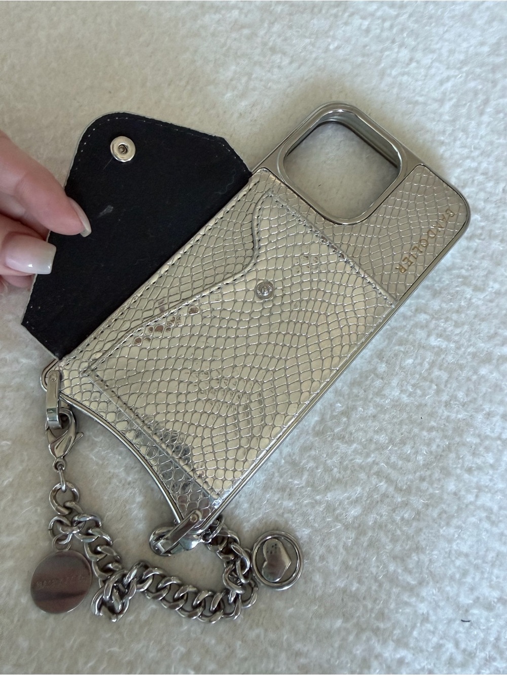 Bandolier Silver snakeskin with Chain Wristlet Phone Case